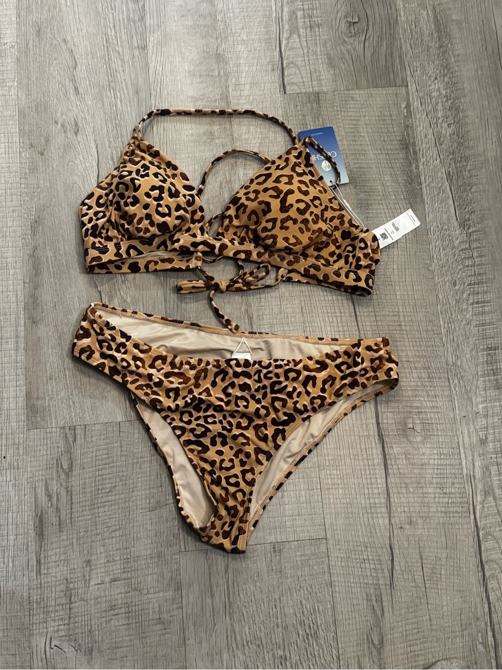 Cupshe Leopard Print Tie-Back Bikini - Tan & Black